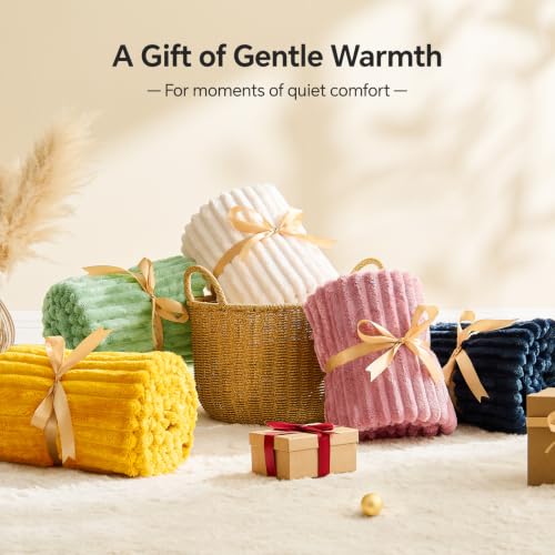 Image of BEDELITE Fleece Throw Blanket for Couch - 3D Ribbed Jacquard Soft and Warm Decorative Fuzzy Blanket - Cozy, Fluffy, Plush Lightweight Moss Throw Blankets for Bed, Sofa, 50x60 inches