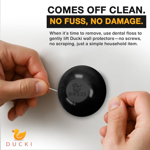 Image of Ducki Wall Protector - 4 Black Beads - Self Adhesive Reusable Solution to Stop Wall Damage and Noise from Doors, Fridge and More in Your Home or Office - Durable