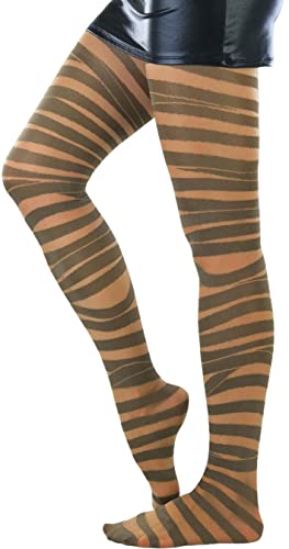 Image of ToBeInStyle Women's Strappy Zig Zag Lace Up Bandage Print Fashion Goth Tights