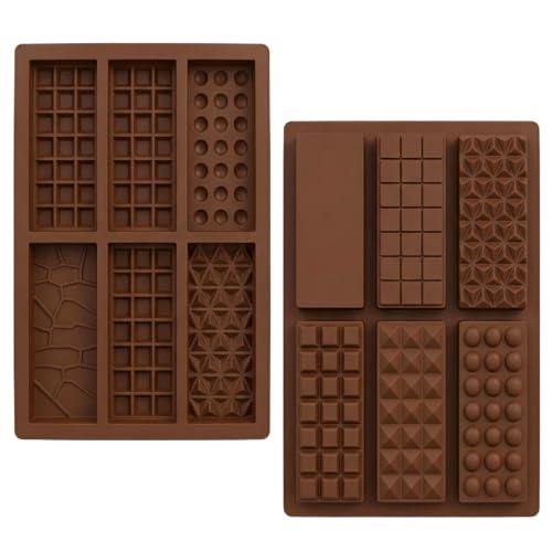 Merzio 2PCS Deep Silicone Chocolate Bar Moulds Non-Stick Break-Apart Chocolate Moulds for Wax Melts Thick Protein Energy Bar & Keto Fat Bombs Reusable 6-Cavity Baking Molds