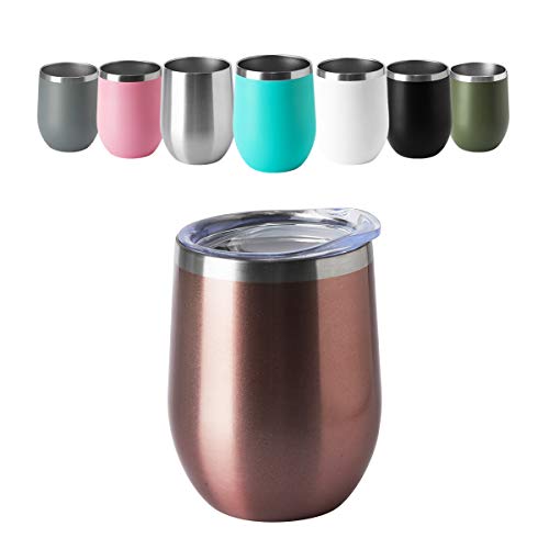HASLE OUTFITTERS 12oz Wine Tumbler with Lid Stemless Wine Glasses Double Wall Vacuum Travel Mugs stainless steel Coffee Cup for Cold & Hot Drinks Wine Coffee Cocktails Beer 6 Pack Rose Gold - Thumbnail 2