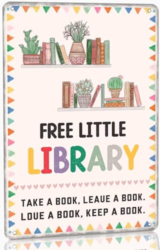 Free Little Library Take A Book - Letreros de metal de lectura para puerta delantera, exterior, amante de los libros, regalo, decoración de pared vintage para el hogar, garaje, mujer, cueva,