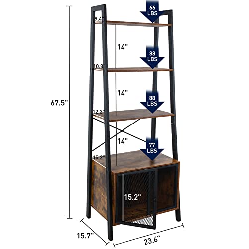 Acehome Ladder Bookshelf, 4 Tier Ladder Shelves, Leaning Bookshelf With 2 Tier Storage Cabinets, Plant Ladder With Steel Frame And Wooden Shelf Surface, For Living Home Bedroom Kitchen, Brown #TOP2