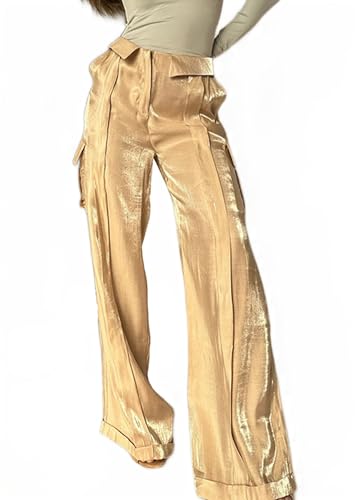 Womens High Waist Straight Wide Leg Pants Baggy Casual Flowy Pockets Palazzo Lounge Pants Travel Vacation Outfits