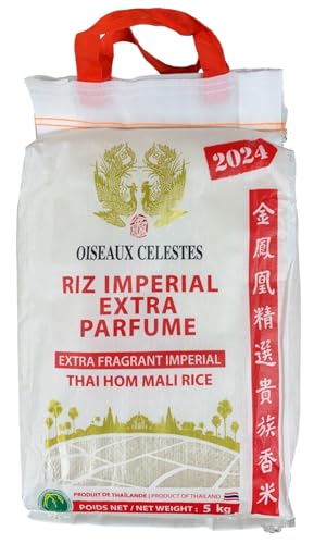 Riz Thai Impérial 2024 Extra Parfumé Qualité Premium 5kg/sac - Expédition depuis France par la Sté Bo Time - Un sachet de chips à la crevette 200g offert...