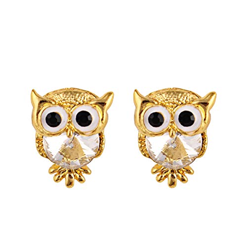Rockyu ピアス レディース ジルコニア キラキラ ダイヤ スタッドピアス フクロウ 可愛い 動物 ピアス 小さい 両耳セット 軟骨ピアス パーティー 着物 おしゃれ アクセサリー (ゴールド)
