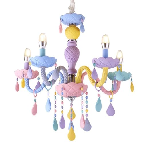 Lustre cristal macaron LANMOU E14 hauteur réglable 5 lampes