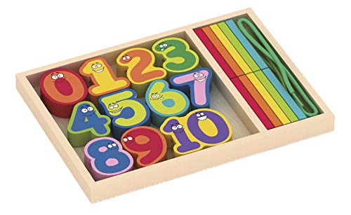 leomark Set de Números de Madera para Niños – Aprender a Contar, Colores y Matemáticas con Cuerda y Palitos – Juguete Educativo con Caja de Almacenaje