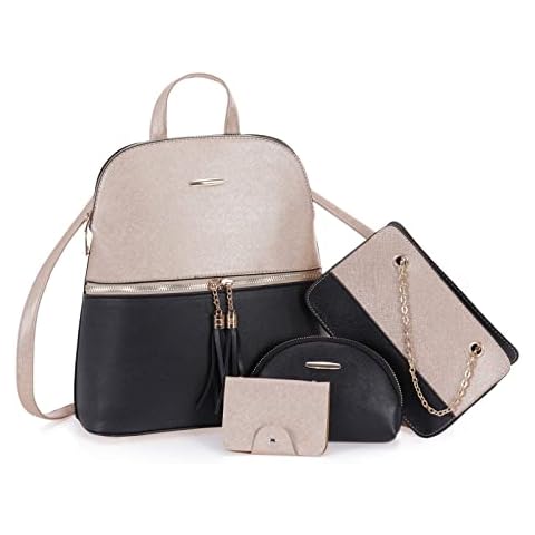 Smith Sursee Women Backpack Purse Convertible Satchel Handbag Travel School Shoulder Bag Anti-Theft Rucksack Clutch 4pcs Set, Gold, Large Cover
