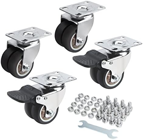 ANMOO Castor Wheels Heavy Duty Castors of 4 Castors for Furniture Office Chair Swivel Rubbered Trolley Wheels with 2inch 2 Brakes + 2without Brakes + Screws and Wrench