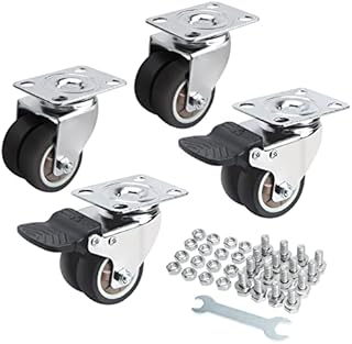 ANMOO Castor Wheels Heavy Duty Castors of 4 Castors for Furniture Office Chair Swivel Rubbered Trolley Wheels with 2inch 2 Brakes + 2without Brakes + Screws and Wrench