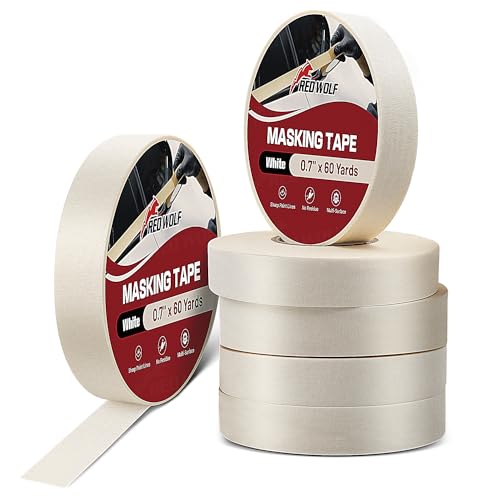 Image of RED WOLF 6 Pack Masking Tape 0.7 inch x 60 Yards, General Purpose for Painting Arts Crafts Label Car Painting, Sharp Paint Line No Residue Painters Tape White Beige Crepe Paper Tape Heat Resistance