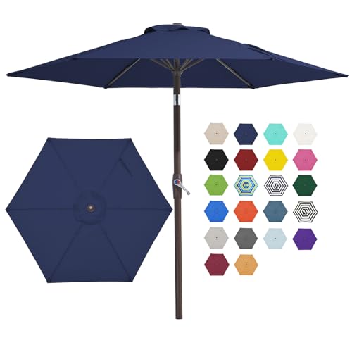 JEAREY 7.5FT Patio Umbrella Outdoor Market Umbrella with 6 Sturdy Ribs Push Button Tilt/Crank Table Umbrella for Garden Deck Backyard and Pool Navy