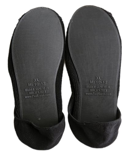 Secure SLPR-1BL Non Skid Slipper Socks, Black - Slip Resistant Rubber Sole For Fall Injury Prevention (Large)