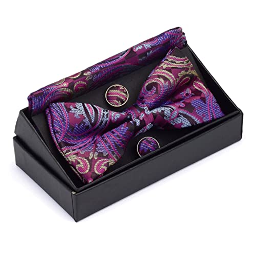 Conjunto de corbata de moño floral Paisley con pañuelo y gemelos para hombres