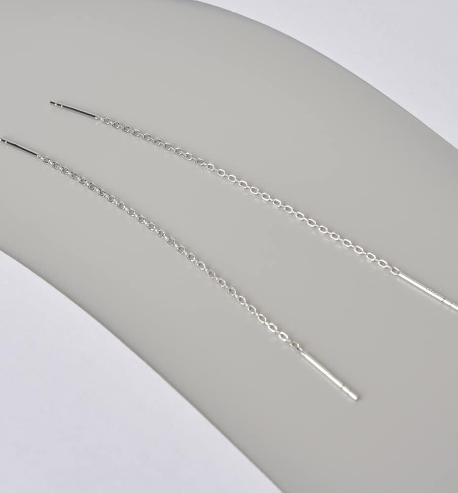 Chain Threader Earrings Silver Cute Minimalist 75mm Long Chain Link Dangling Bar Neadle and Thread Pull Through Earrings