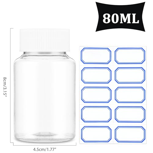 YUXIANLB Empty Pills Bottle Medication Bottles 80ml Travel Bottle 10Pcs Small Plastic Clear Bottles Refillable Cases With White Screw Cap And Label Sample Jar For Storing Lotions Powders And Ointments - Image 3
