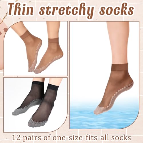Image of InnoHHustle Sheer Socks, 12 Pairs Nylon Socks for Women Sheer Ankle Sock Women Ankle Stockings Silk Sock