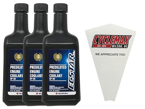 CYCLEMAX Three Pack Compatible with Suzuki Ecstar Prediluted Engine Coolant 990A0-02E10-01Q Contains Three Quarts and a Funnel