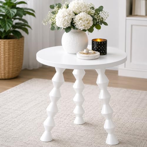 Image of Decor Corner Table Coffee Table Side Table, Round Solid Wood End Table Coffee Table Flower Stand Sofa Side for Living Room Balcony (White)