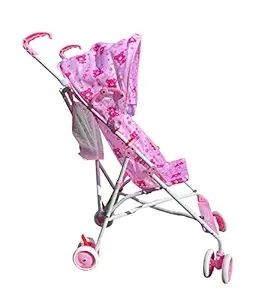 AmorosO Single Umbrella Stroller for Toddler, Travel Stroller for Babies - Sunlight and Light Rain Protection - Baby Pink Stroller with Four EVA Wheels - Travel-Ready Stroller - Round Canopy