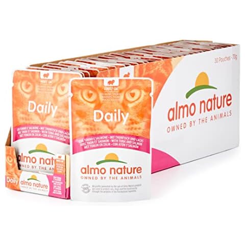 Almo Nature Daily Adult Cat Complete No Gluten Wet Food with Tuna and Salmon - (Pack of 30 x 70g Pouches) Cover