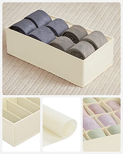 SONGMICS Set of 4 Underwear Drawer Organisers, Drawer Dividers, Foldable, for Bras Undies Socks Ties, Fabric Storage Boxes for Closet Wardrobe Shelves, Sand Beige RUS04M - Image 3