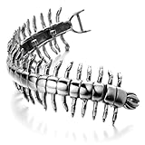 COOLSTEELANDBEYOND Men's Stainless Steel Centipede Bracelet, 3D Segmented Insect Link Cuff, Gothic Biker Punk Statement Jewelry, Edgy Gift for Him