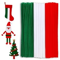 300 Pipe Cleaners for Craft Christmas, Red Green White Pipe Cleaners, 8mm Thick Chenille Stems for DIY Projects, Holiday Decorations, School Crafts, Christmas Tree Ornaments