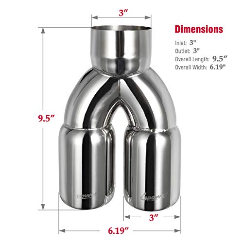Upower Dual Exhaust Tip 3 Inch Inlet 3" Outlet 9.5" Long Tail Pipe Double Wall Polished Stainless Steel #TOP3