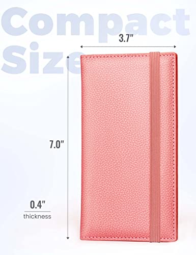 Image of Yarnic Checkbook Cover for Personal Checkbook, Checkbook Holder with Pen Holder & Built-in Clear Plastic Divider for Duplicate Checks (Coral Pink)