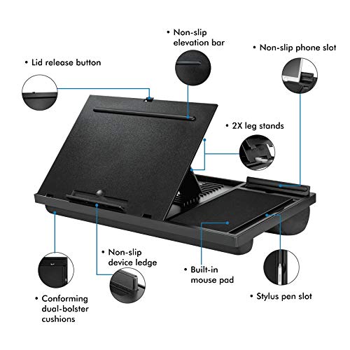 Lapgear Ergo Pro Laptop Stand - Lap Desk With 20 Adjustable Angles And Phone Holder - Black & Lap Desk With Wrist Rest, Mouse Pad, And Phone Holder - Black Carbon - Fits Up To 15.6 Inch Laptops #TOP2