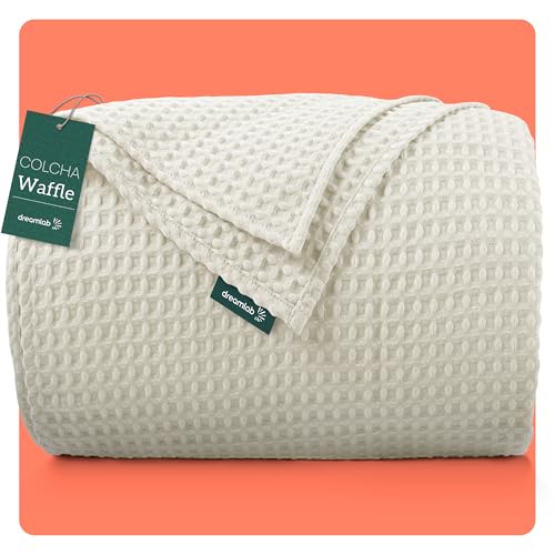 Lista de Cubrecamas más recomendados. 42 Dreamlab Manta con Textura Tipo Waffle | Colcha Ligera y Transpirable | Elegante Punto Gofre para Pie de Cama o Sofá | Blancos Frescos para el Hogar | Colcha Matrimonial, Color...