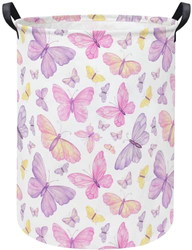 LATOGHIVE Baby Laundry Hamper kids laundry Basket Waterproof Storage Bin for Bedroom Toy Clothes Organizer Basket Woodland Animals Room Décor(Pink Butterfly)