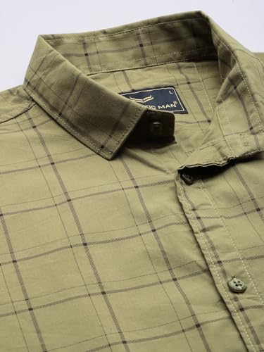 Image of Majestic Man Men Comfort Slim Fit Opaque Checked Pure Cotton Casual Shirt