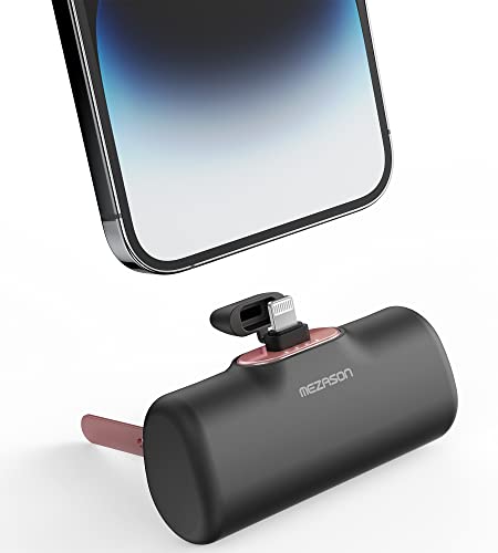 MEZASON Small Portable Charger for iPhone,5000mAh Mini Power Bank with Built in Cable/Metal Stand,External Cute Battery Pack Compatible with iPhone 14/13/12/11 Plus/Pro Max/XS/XR/X/8/Airpods (Black)
