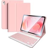 Kiloob for iPad 11th(A16,2025) 10th Generation Case with Keyboard 10.9 inch Wireless Detachable Folio Keyboard Cover with Pencil Holder for New iPad 10th Gen 2022 (Pink)