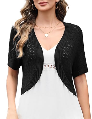 Totatuit Boléro Femme Chic Tricot Gilet Bolero Cardigan Veste Élégant Gilets Court Manche Maille Vintage Tops Gilet d'été Doux Veste Ouverte pour Mariage...