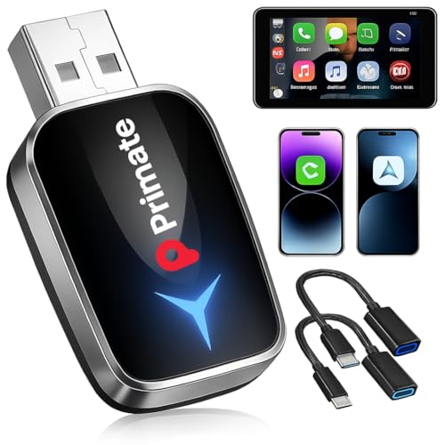 Image of Primate 2-in-1 Wireless Android Auto & CarPlay Adapter | Plug & Play | Convert Wired Auto to Wireless | 5GHz WiFi + Bluetooth | USB-A /C Support | Works with OEM Wired Systems
