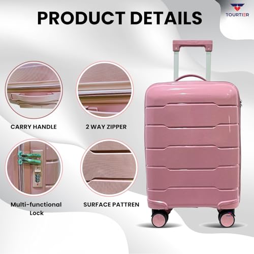 Image of 20-Inch Hard-Shell Luggage Suitcase | Lightweight 2.4 kg | 360 Spinner Wheels | 2-Way Zipper | Multi-Functional Lock | Business & Family Travel Trolley Bag (1, BPINK-20INCH)
