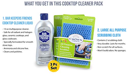 BAR KEEPERS FRIEND Cooktop Cleanser (13 OZ) with TWO All Purpose Scrubber Cloth | Heavy Duty Glass, Range and Cooktop Cleaner - Thumbnail 3