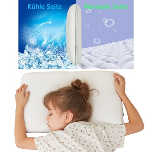 SIKAINI Almohada Infantil - Tejido refrescante con Estampado de Oso, Espuma viscoelástica, diseño ergonómico, Transpirable, Ideal para niños de 3 a 8 años
