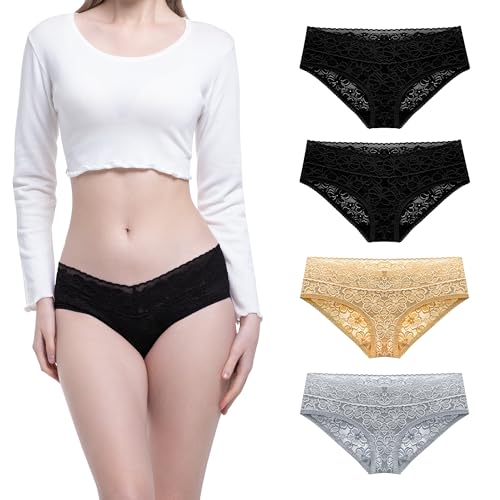 Culottes bikini pour femme en dentelle douce, sous-vêtement sexy taille basse (lot de 4)