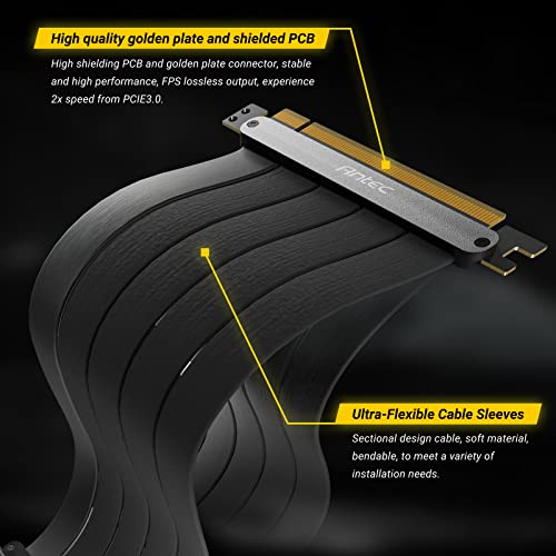 Antec Vertical Gpu Bracket With 5V 3 Pin Argb Led, Pci-E 4.0 X16 High Speed Flexible Extender Card Extension Port 90 Degree Adapter 200Mm (Only Support Full-Break Pcie Expansion Slot Chassis)- Black #TOP4