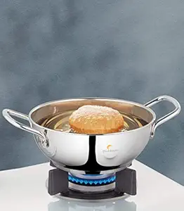 FLIXBLOOM Perfect Stainless Steel Extra Deep Gas and Induction Compatible Kadai (2 Liter SS Kadai)