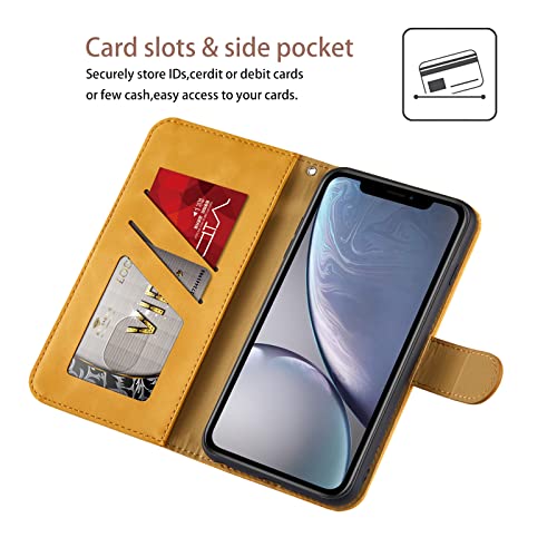 Bartern Flip Case for iPhone X/iPhone XS,Cute Elephant PU Leather Folio Flip Wallet Phone Case Cover with Card Holder Magnetic Closure and Stand Feature for iPhone X/XS,Yellow - Image 3