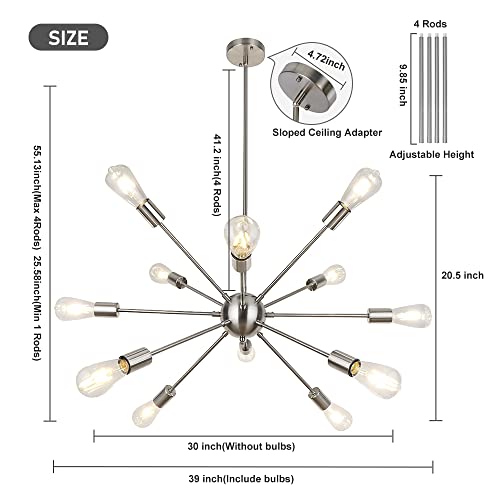 Lynpon HU-XI-200 Brushed Nickel Sputnik Chandelier, 12 Lights Plating Silver Chandeliers Sputnik Light Fixture Modern Ceiling Light Mid Century Lighting thumb #1