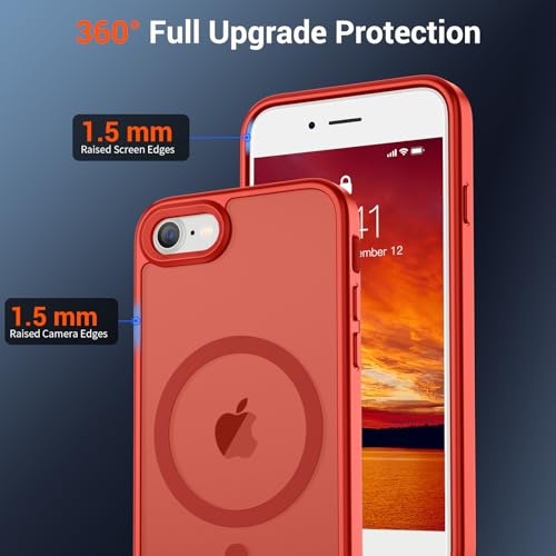 Image of SUPFINE Magnetic for iPhone SE Case 2022 (3rd) /2020 (2nd), iPhone 8 Case (Compatible with MagSafe) (Military Grade Drop Protection) Slim Translucent Matte Phone Case,Red