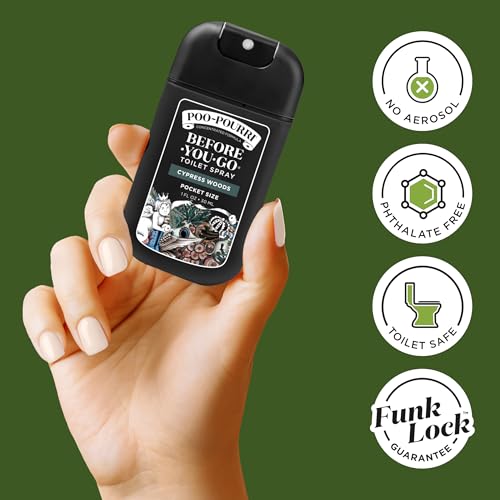 Image of Poo-Pourri Cypress Woods Pocket Sprayer Before-You-Go Toilet Spray - Instantly Trap Bathroom Odor - Plant Based Ingredients & Essential Oils - No synthetic fragrance - Cypress, Pine, Fresh Air Scent