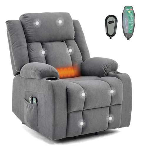 TactFire Fauteuil Releveur Électrique Relax, Fauteuil de Relaxation avec Fonction Massage et Chaleur, Inclinaison Réglable et Repose-Pieds (Gris foncé)